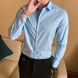 image-Men's Long Sleeve Shirt - Slim Fit Cotton Blend