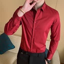 image-Men's Long Sleeve Shirt - Slim Fit Cotton Blend