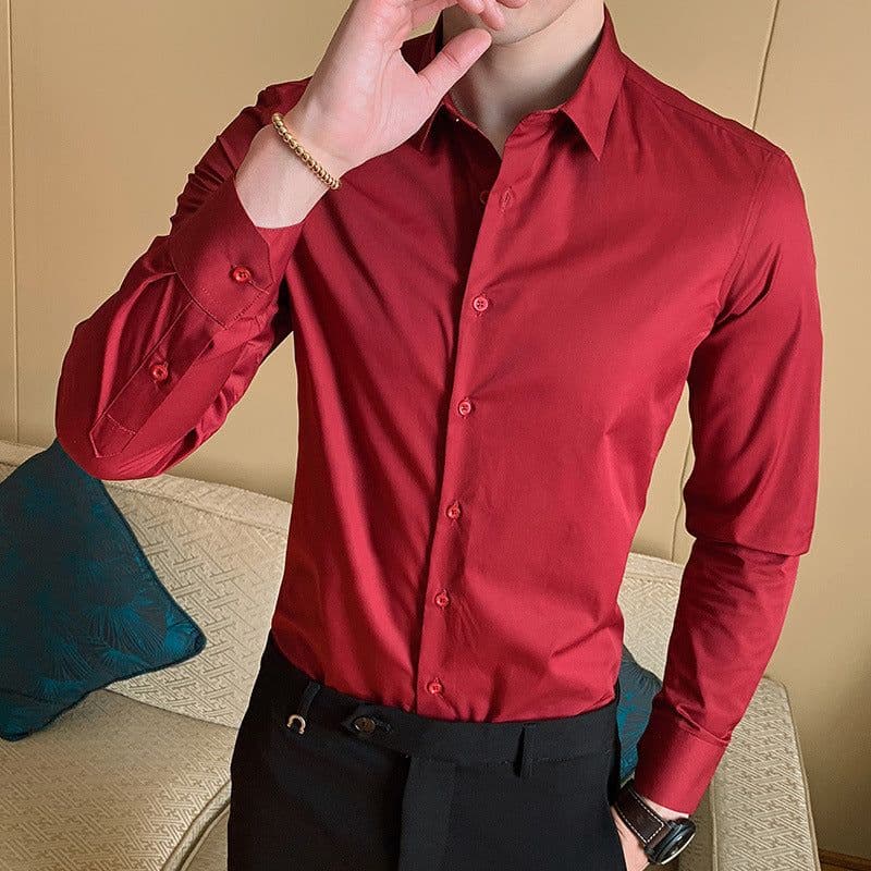 image-Men's Long Sleeve Shirt - Slim Fit Cotton Blend