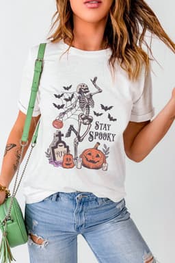 image-Halloween Skull Pumpkin Graphic T-Shirt - White