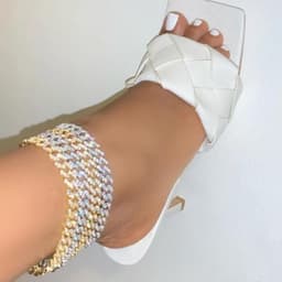 image-Pink Gold Plated Cuban Chain Anklet Unisex Foot Jewelry With Inlaid Gems