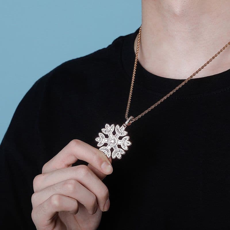 image-Snowflake shape pendant full of zircon hip hop men and women personality necklace accessories Jinao jewelry factory direct sales
