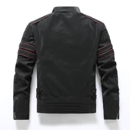 image-Men's PU Leather Jacket - Slim Fit Vintage Black
