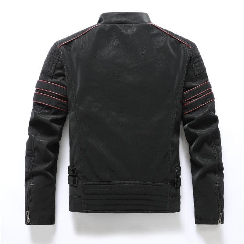 image-Men's PU Leather Jacket - Slim Fit Vintage Black
