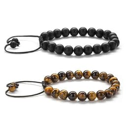 image-Tiger Eye Couple Bracelets Matte Black Agate Beads Bracelet