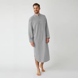 image-Muslim Men Blue Cotton Nightgown Long Sleeve Button Robe