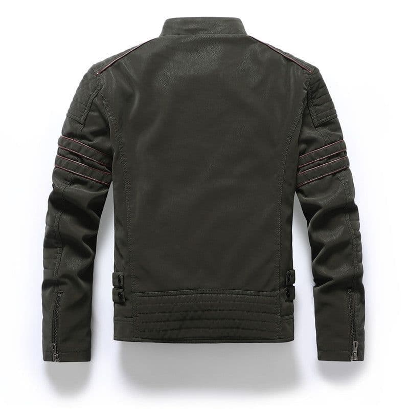 image-Men's PU Leather Jacket - Slim Fit Vintage Black