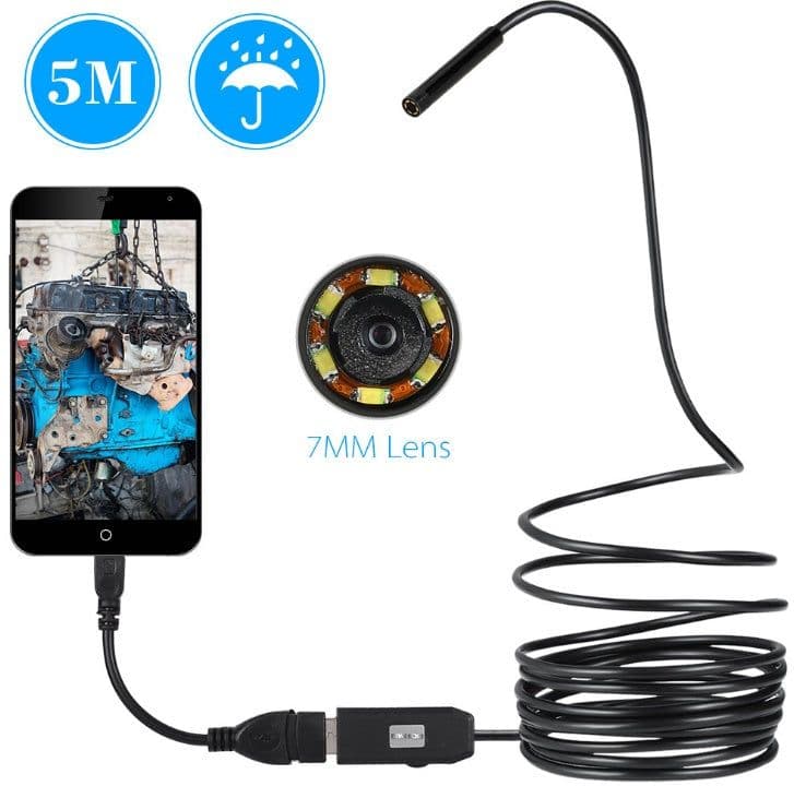 image-OWSOO 6 LED 7MM USB Endoscope Camera 5M Waterproof USB Wire Snake Tube Inspection Borescope For OTG Compatible Android Phones