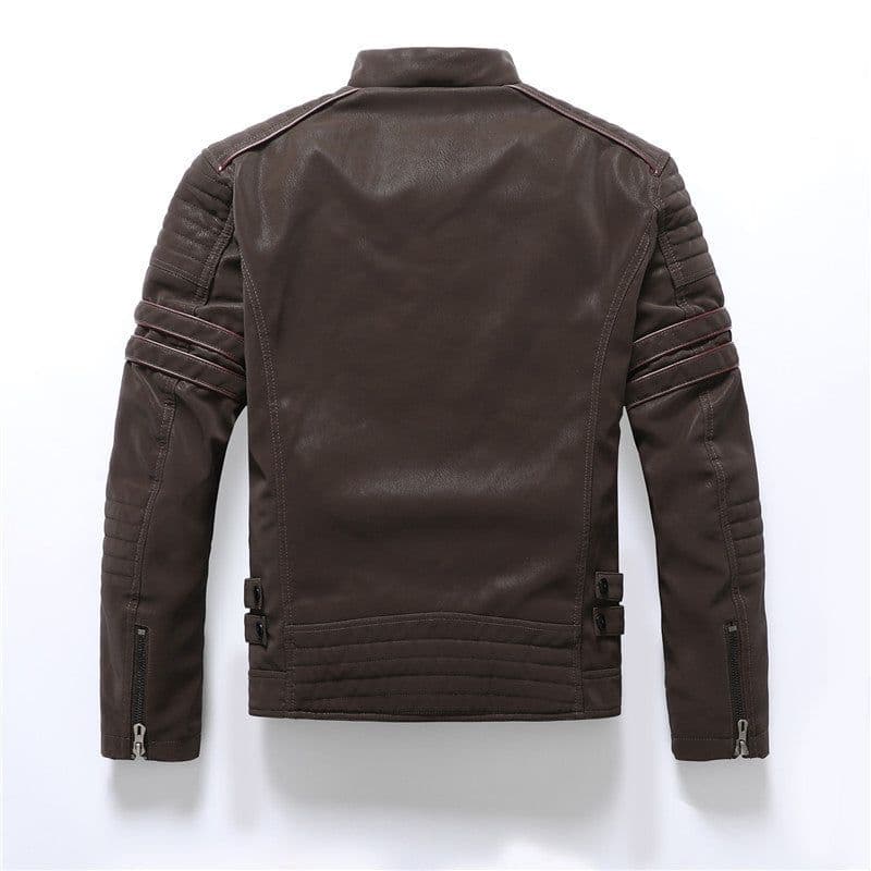 image-Men's PU Leather Jacket - Slim Fit Vintage Black
