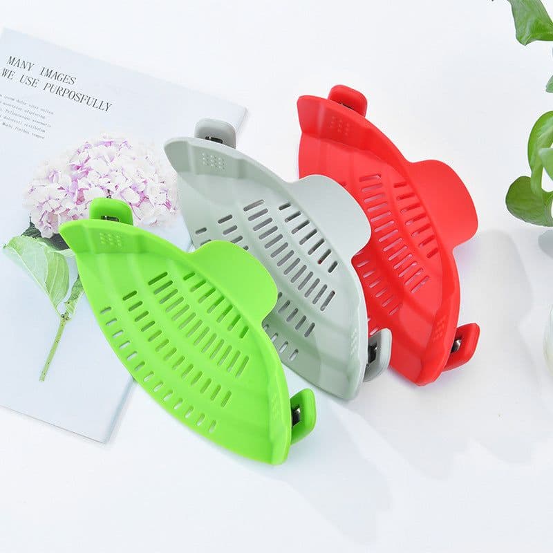 image-Cross-border kitchen pot side drainer fruit and vegetable noodle baffle silicone filter water divider pour vegetable leak-proof gadget