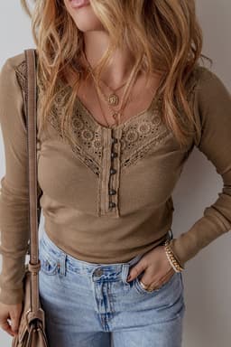 image-Anglicized Broider Ribbed Long Sleeve Top - Elegant, Chic, High Elasticity