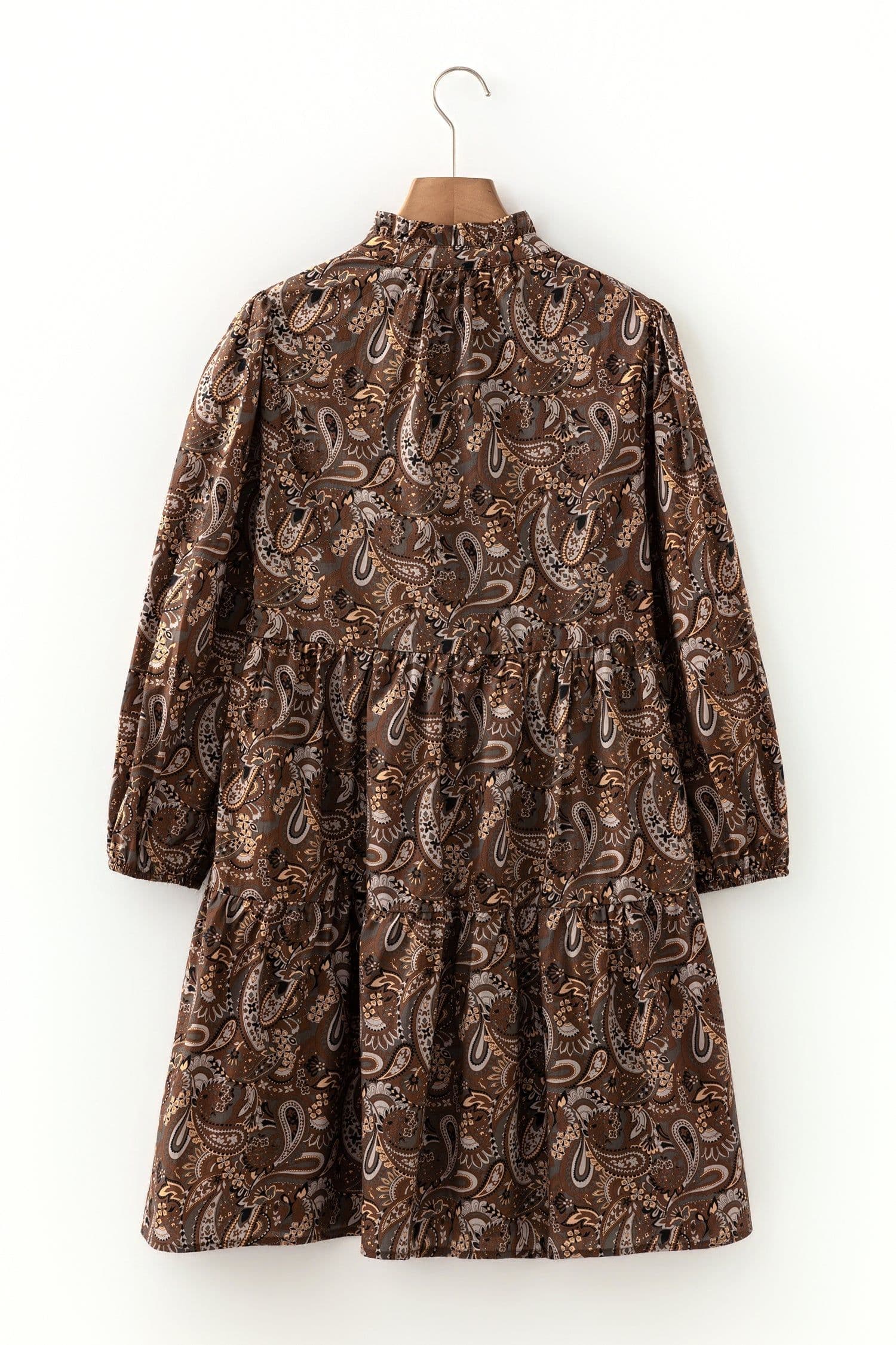 image-Paisley Print Half Buttons Puff Sleeve Short Dress - Flowy Boho Chic