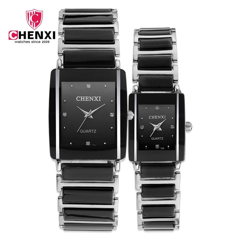 image-CHENXI Couple Watch Ceramic Square Black 30M