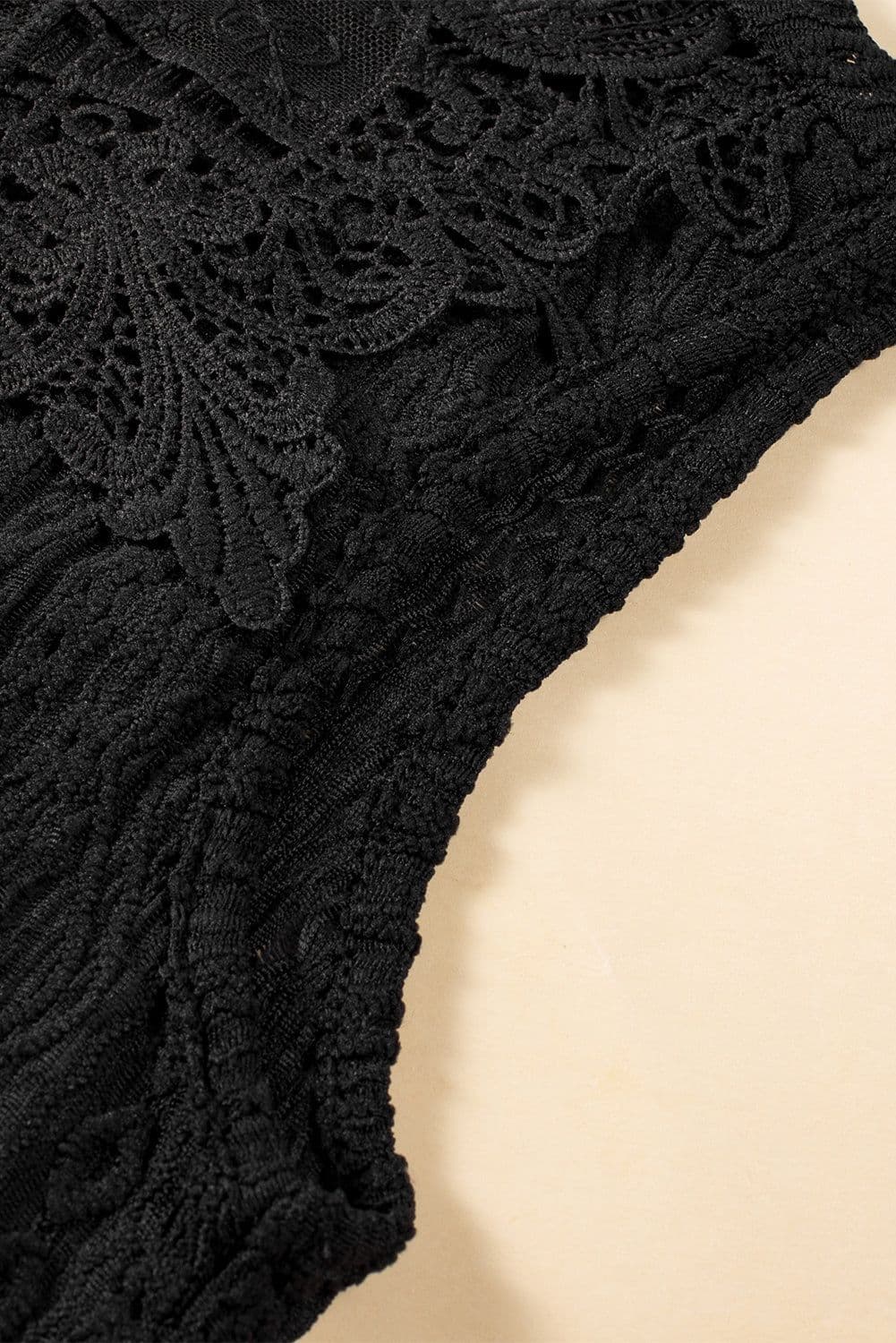 image-Guipure Lace Crochet Keyhole Back Tank Top - Apricot