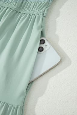 image-Bright Green V Neck Puff Sleeve High Waist Tiered Maxi
