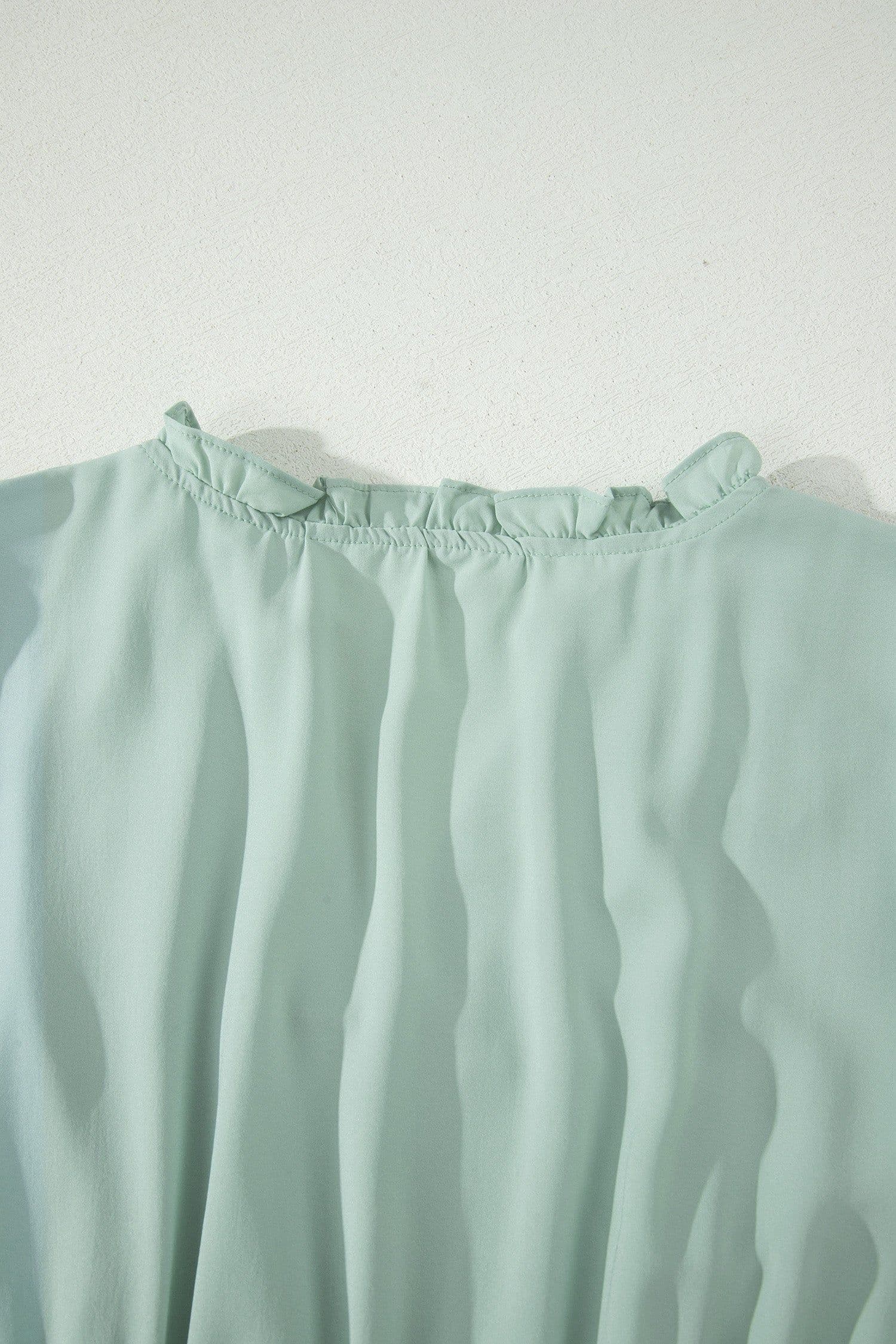 image-Bright Green V Neck Puff Sleeve High Waist Tiered Maxi