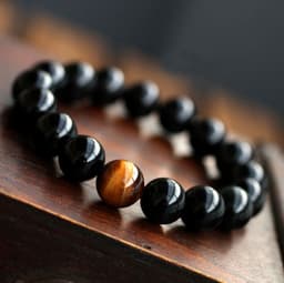 image-Natural Black Onyx With Stone Tiger Eyes Energy Bracelet