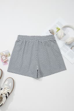 image-Gray Checkerboard Shorts - Drawstring Waist