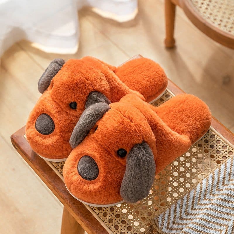 image-2020 cotton slippers women's indoor home non-slip warmth month shoes cartoon cute dog plush slippers men winter