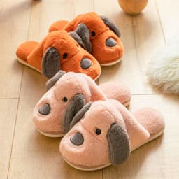 image-2020 cotton slippers women's indoor home non-slip warmth month shoes cartoon cute dog plush slippers men winter