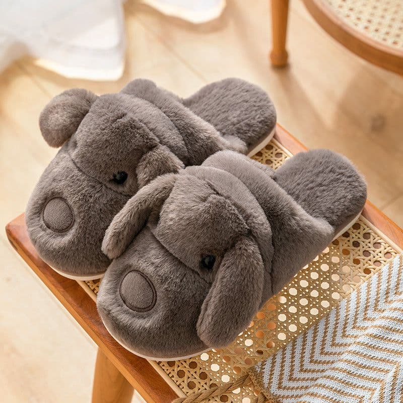image-2020 cotton slippers women's indoor home non-slip warmth month shoes cartoon cute dog plush slippers men winter