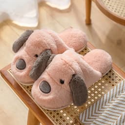 image-2020 cotton slippers women's indoor home non-slip warmth month shoes cartoon cute dog plush slippers men winter