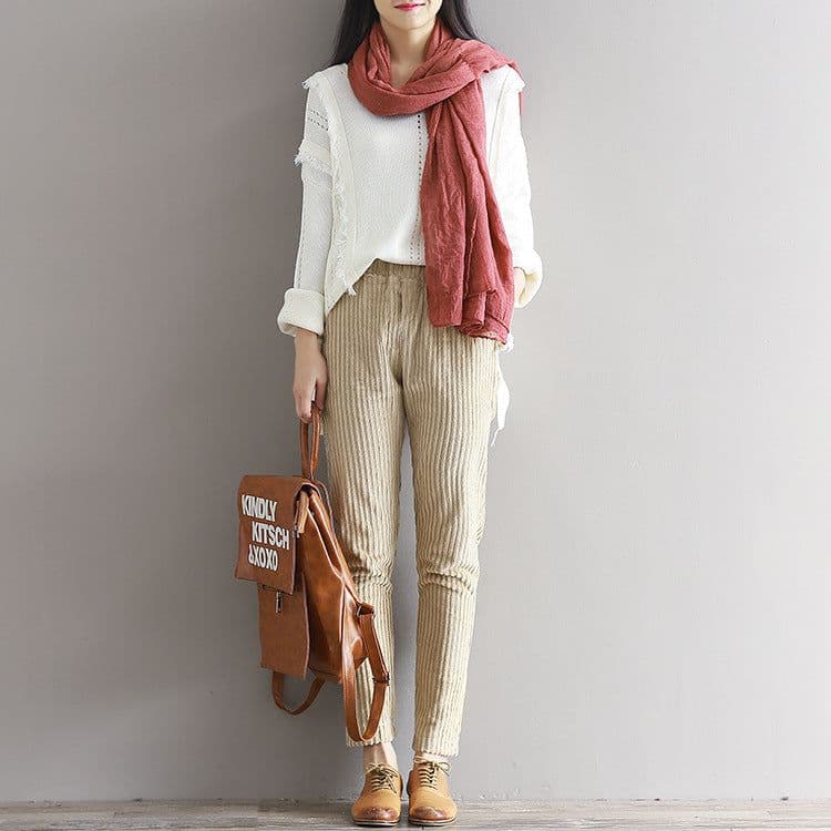 image-Large Size Women's Art Fan Xian Thin Corduroy Pants Autumn And Winter Loose Casual Trousers