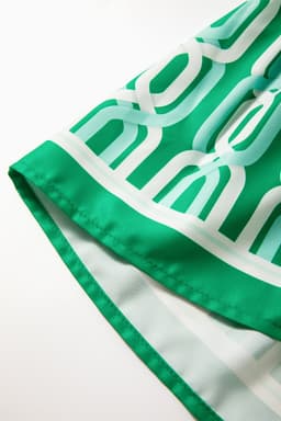 image-Bright Green Abstract Patterned V Neck Puff Short Sleeve Mini Dress