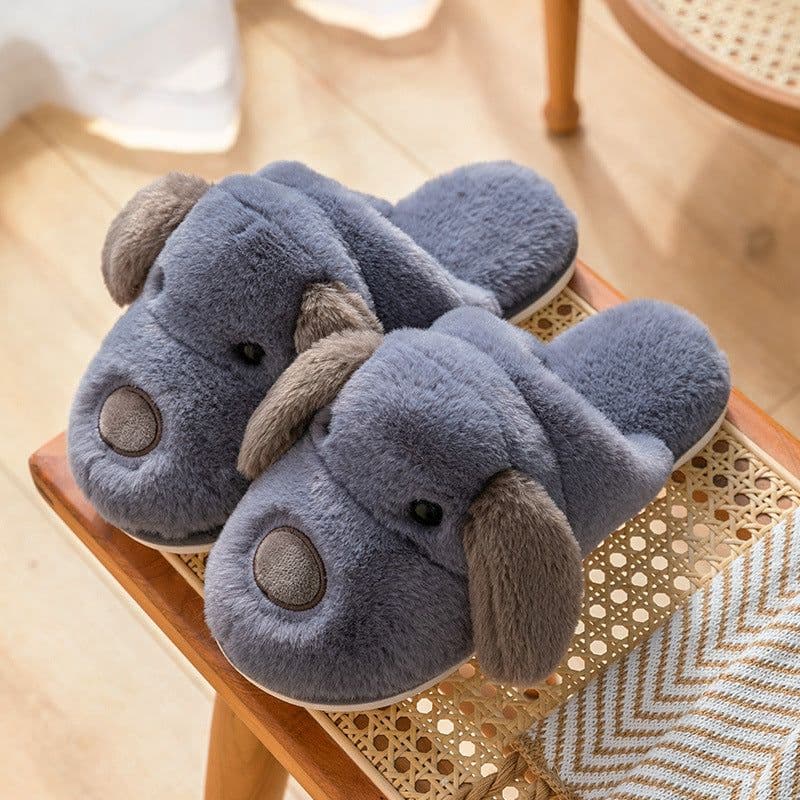 image-2020 cotton slippers women's indoor home non-slip warmth month shoes cartoon cute dog plush slippers men winter