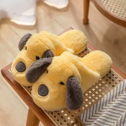 image-2020 cotton slippers women's indoor home non-slip warmth month shoes cartoon cute dog plush slippers men winter