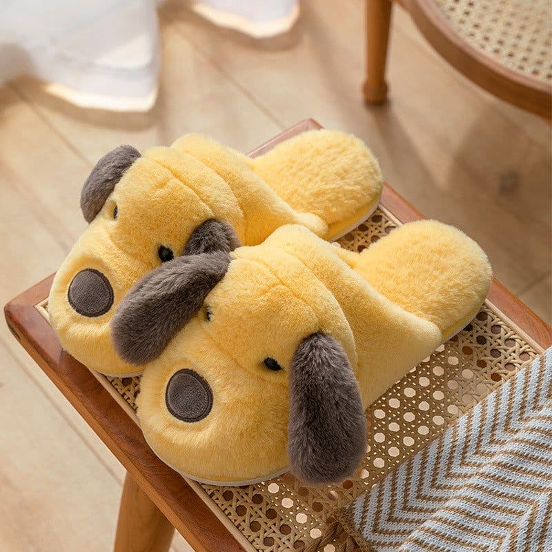 image-2020 cotton slippers women's indoor home non-slip warmth month shoes cartoon cute dog plush slippers men winter