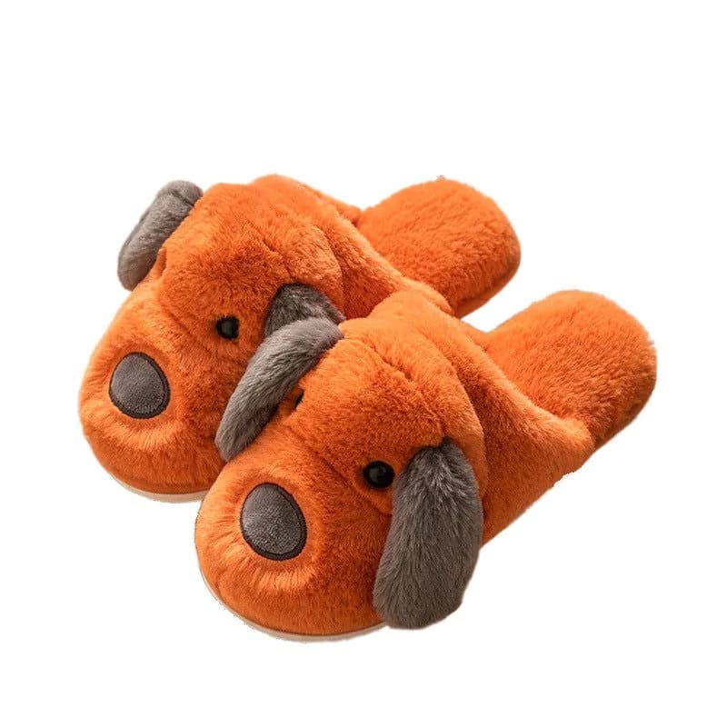 image-2020 cotton slippers women's indoor home non-slip warmth month shoes cartoon cute dog plush slippers men winter