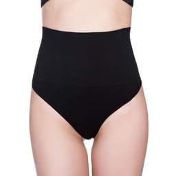 image-Nylon Tummy Control Thong - Black Mid-Waist