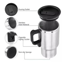 image-Stainless Steel Vehicle Heating Cup Electric Heating Car Kettle Camping Travel Kettle Water Coffee Milk Thermal Mug