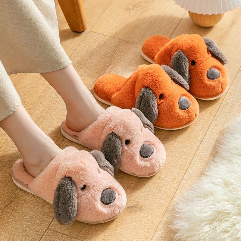 image-2020 cotton slippers women's indoor home non-slip warmth month shoes cartoon cute dog plush slippers men winter