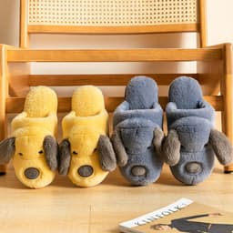 image-2020 cotton slippers women's indoor home non-slip warmth month shoes cartoon cute dog plush slippers men winter