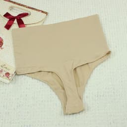 image-Nylon Tummy Control Thong Panties - Black Mid-Waist
