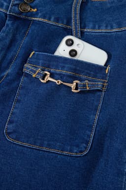 image-Sail Blue Wide Leg Denim Pants - Hardware Decor