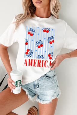image-White Bow Cherry America Graphic Crewneck T-Shirt