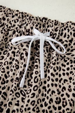 image-Khaki Animal Print Wide Leg Terry Knit Pants