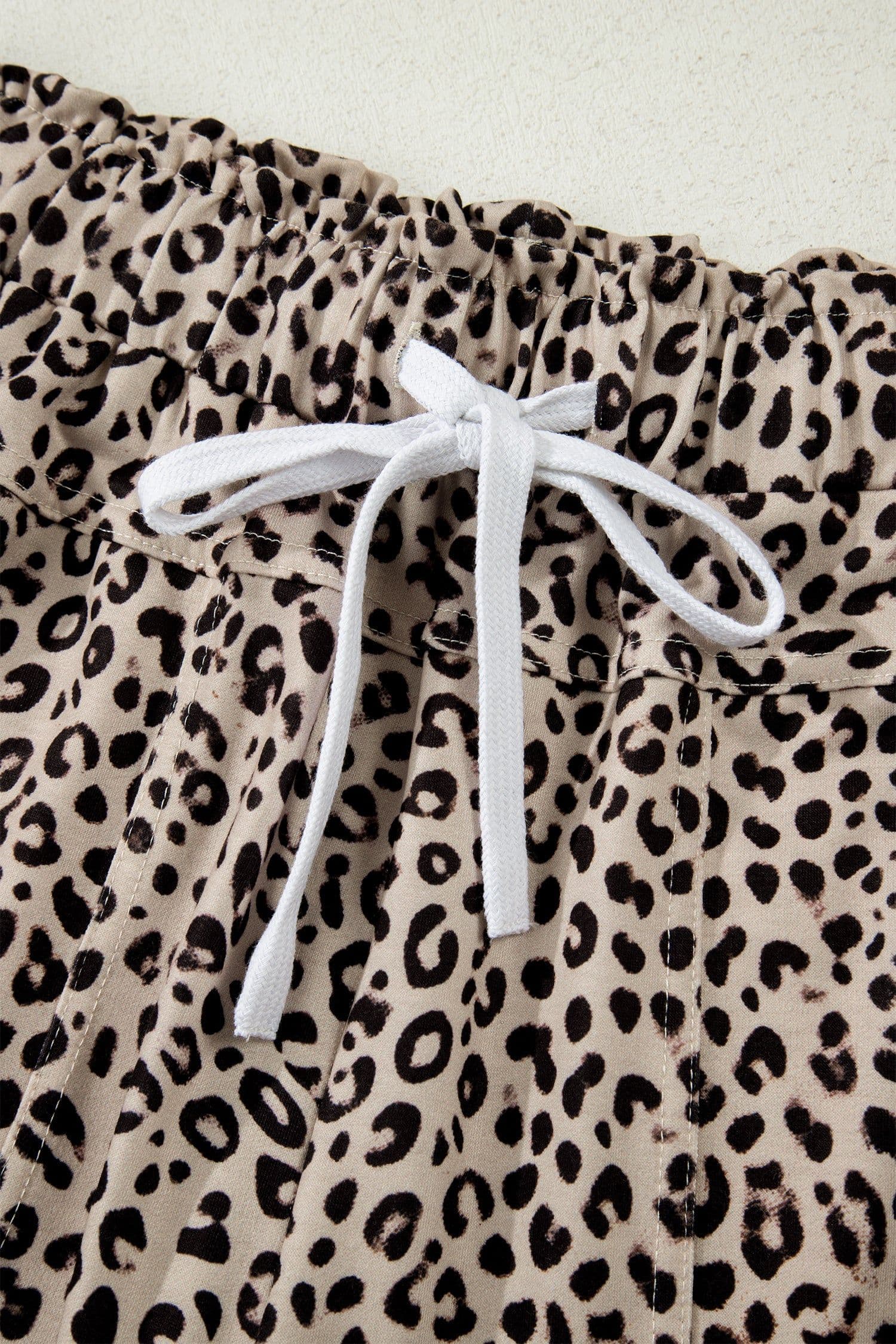image-Khaki Animal Print Wide Leg Terry Knit Pants