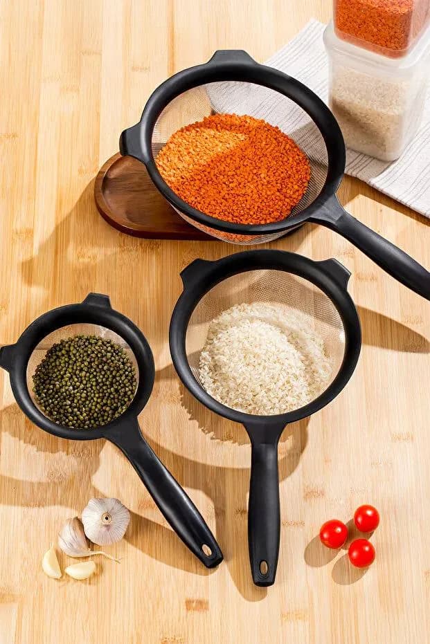 image-3-Piece Clip On Pot Strainer Set Stainless Steel Mesh Sieves