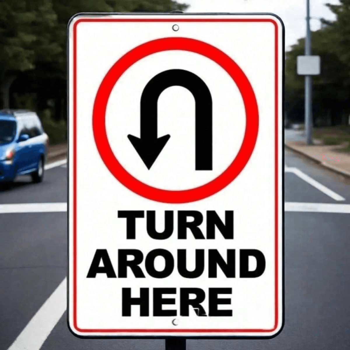 image-Vintage U-Turn Traffic Sign Metal Wall Decor - 8x12" Retro Industrial