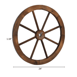 image-24-Inch Rustic Wooden Wagon Wheels, 2-Pack, Brown Garden Wall Decor