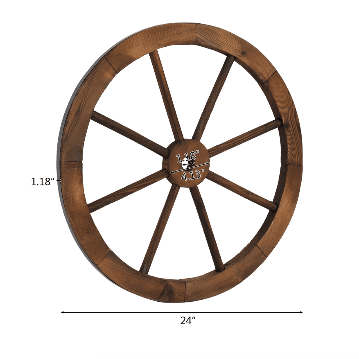 image-24-Inch Rustic Wooden Wagon Wheels, 2-Pack, Brown Garden Wall Decor