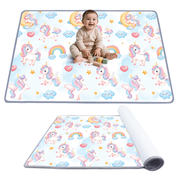 image-Baby Playpen Mat Roll-Up - Unicorn Print, Waterproof, Portable Foam 78" x 47"
