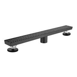 image-Linear Shower Drain 24" 304 Stainless Steel, Black with Grate, Strainer