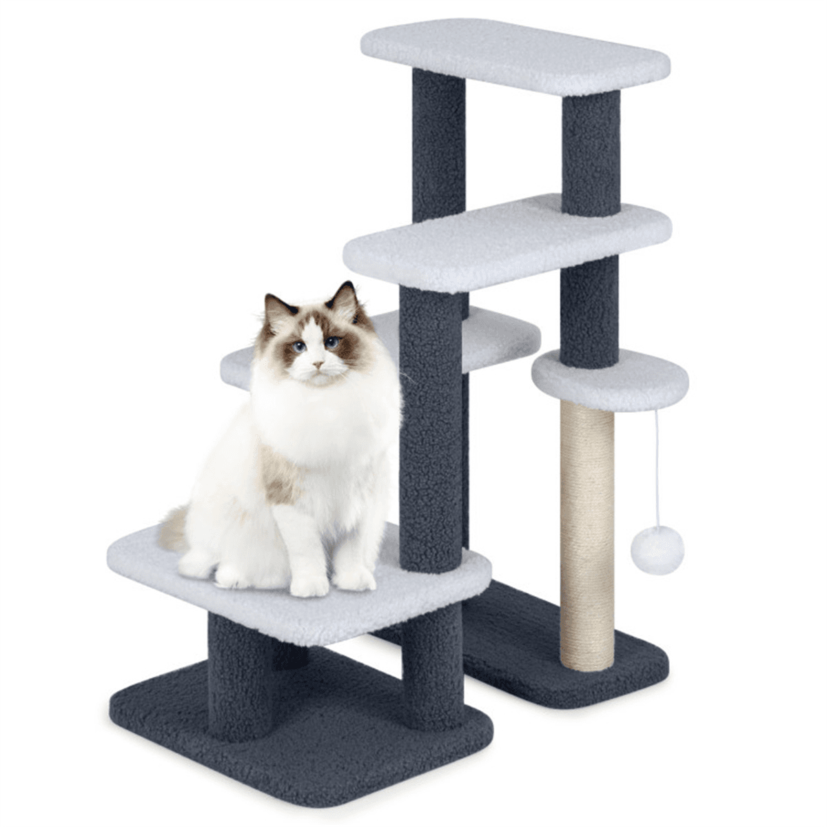 image-2-in-1 Cat Stairs & Tree, 4 Levels Sisal Scratch, Gray for Elderly Cats & Dogs