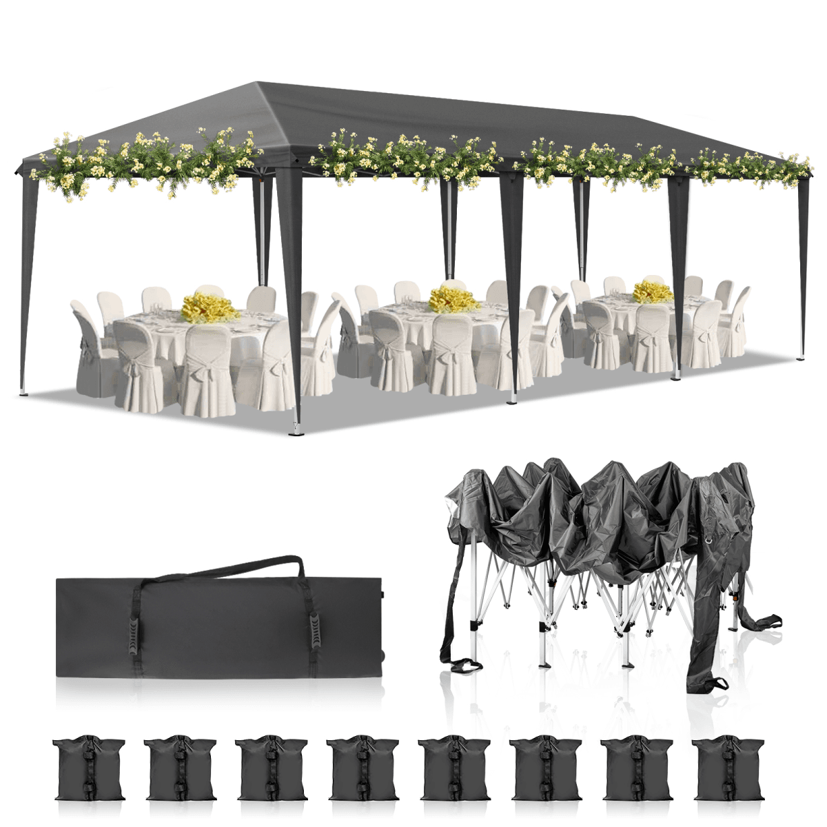 image-Outdoor 10x30ft Pop Up Canopy Tent, UV Resistant, Portable, Dark Grey