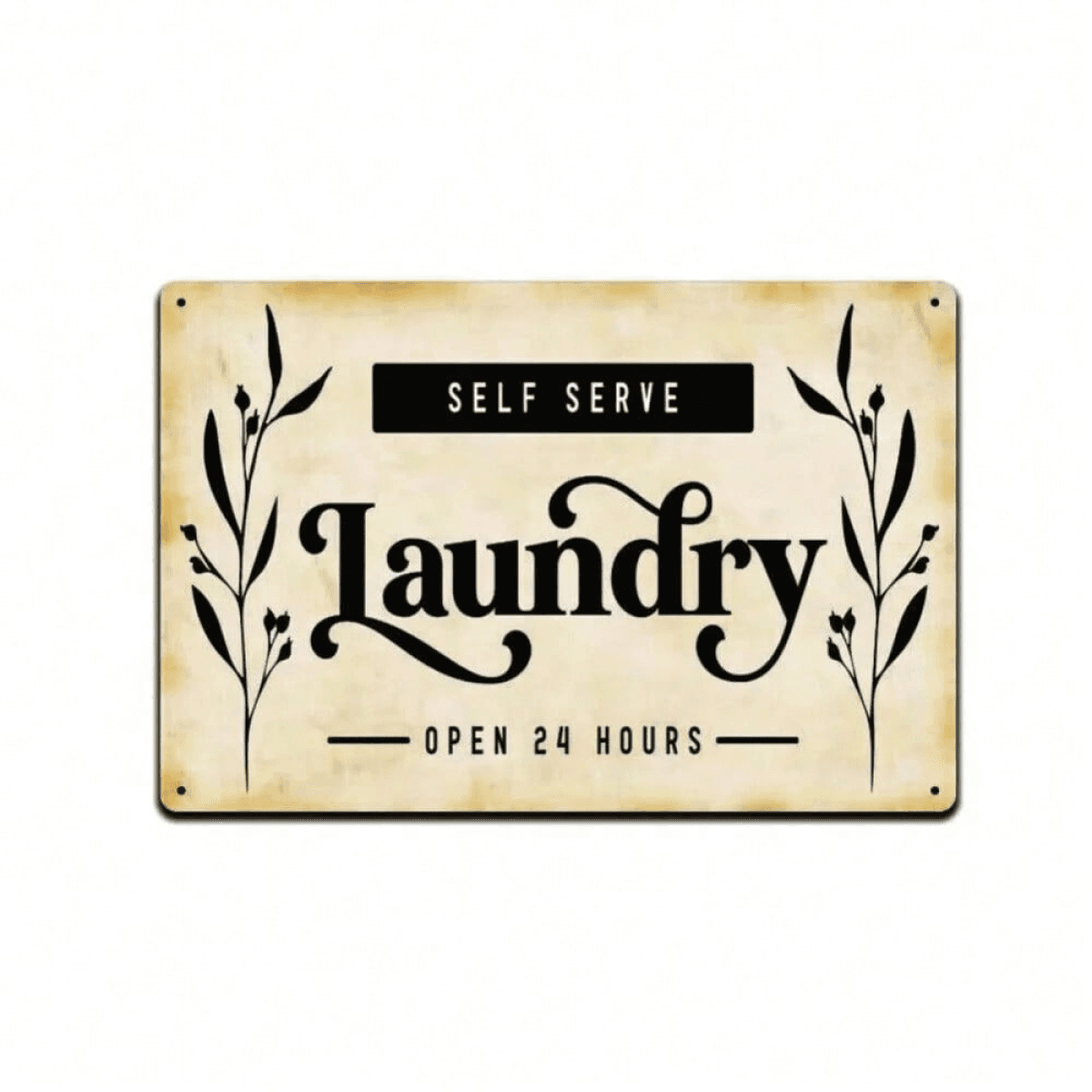 image-24 Hour Self-Service Laundry Metal Sign for Bathroom Wall Decor - Vintage Style